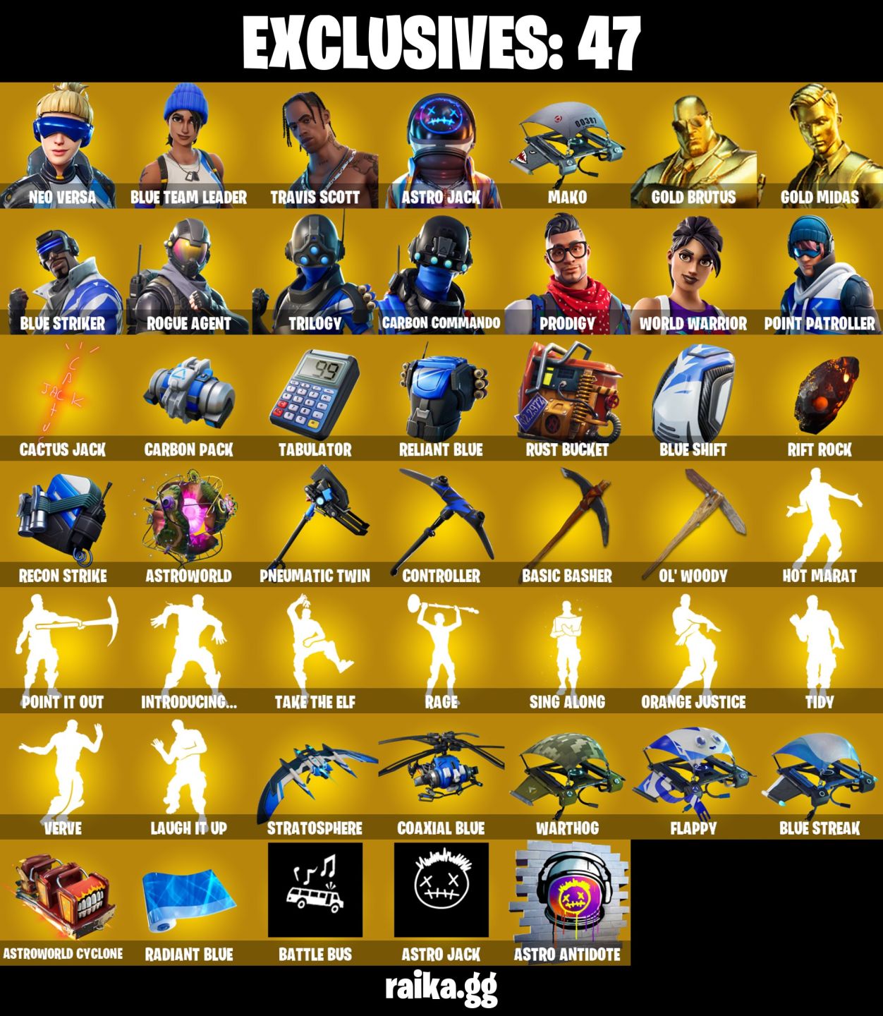 153 skins + Neo Versa + Travis Scott + Astro Jack + World Warrior Rogue Agent