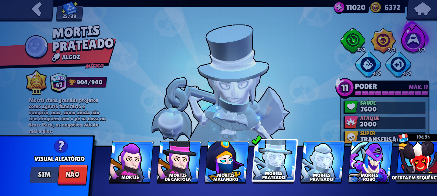 Conta criada em 2019, tem 18 skin de 300 gemas, 31 de 200, 195 de 150 e etc