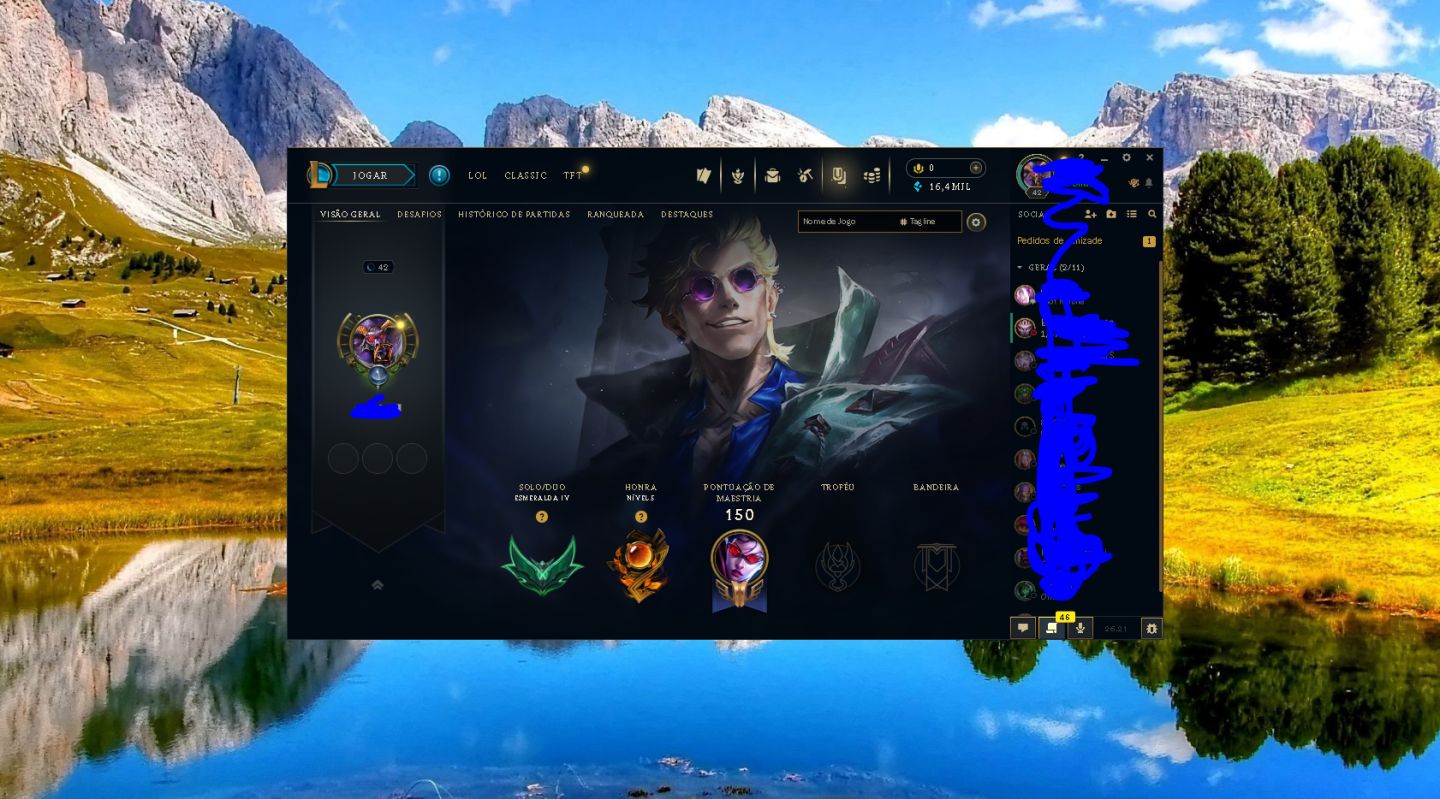CONTA LOL ESMERALDA 4 SMURF NIVEL 42 - UPADA A MÃO - 100% SEGURA!