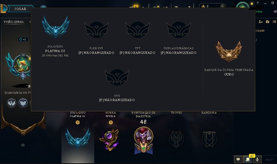 [Menor Preço] Lol Platina III + Skins | Conta Só Sua!