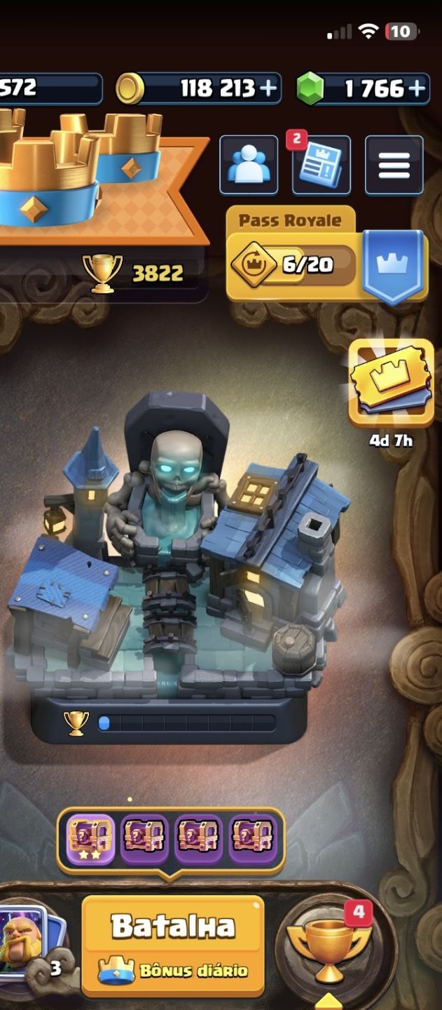 Conta de Clash Royale com 3800 troféu arena 12 com 1700 gemas, pra iniciantes