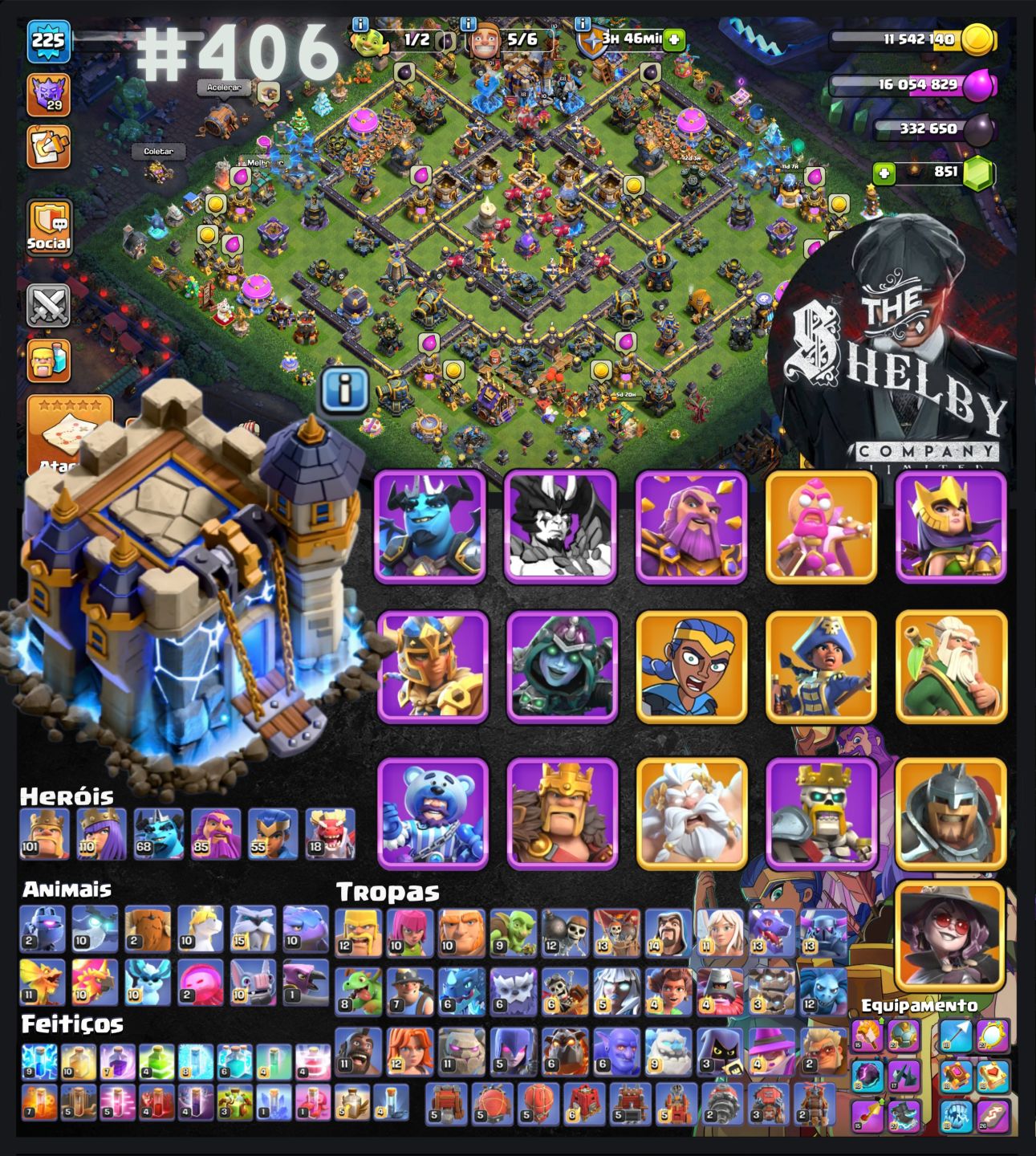 Contas de Clash of clans CV 13, 14, 15, 16, 17, 18 Com Várias Skins e Paisagens.