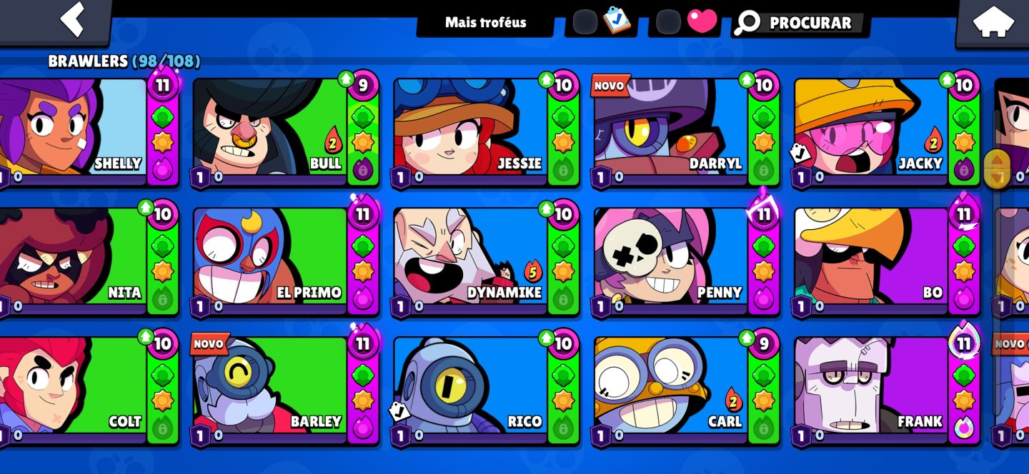 Conta Brawl Stars 72k de troféu, 52 prestigios, 98 brawlers e 227 gemas