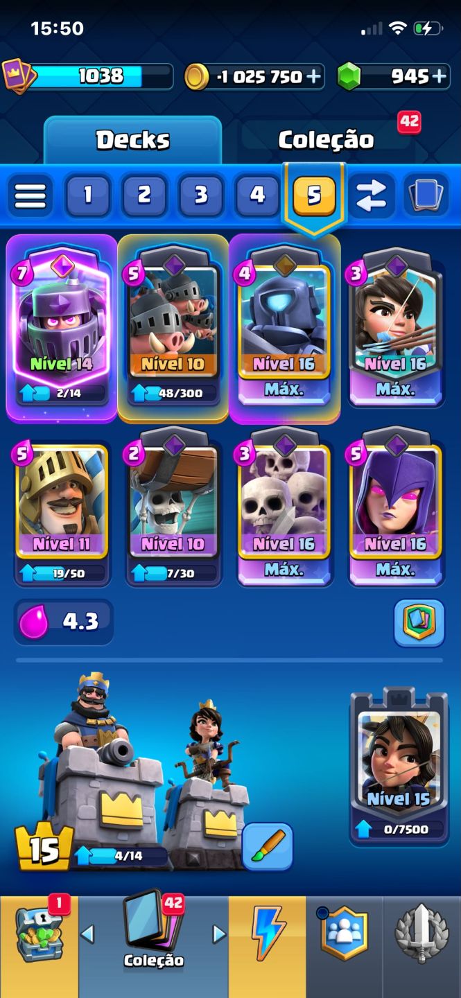 CONTA CLASH ROYALE QUASE TODAS AS SKINS DO JOGO E COM 1K DE GEMA E 5K TROFEU