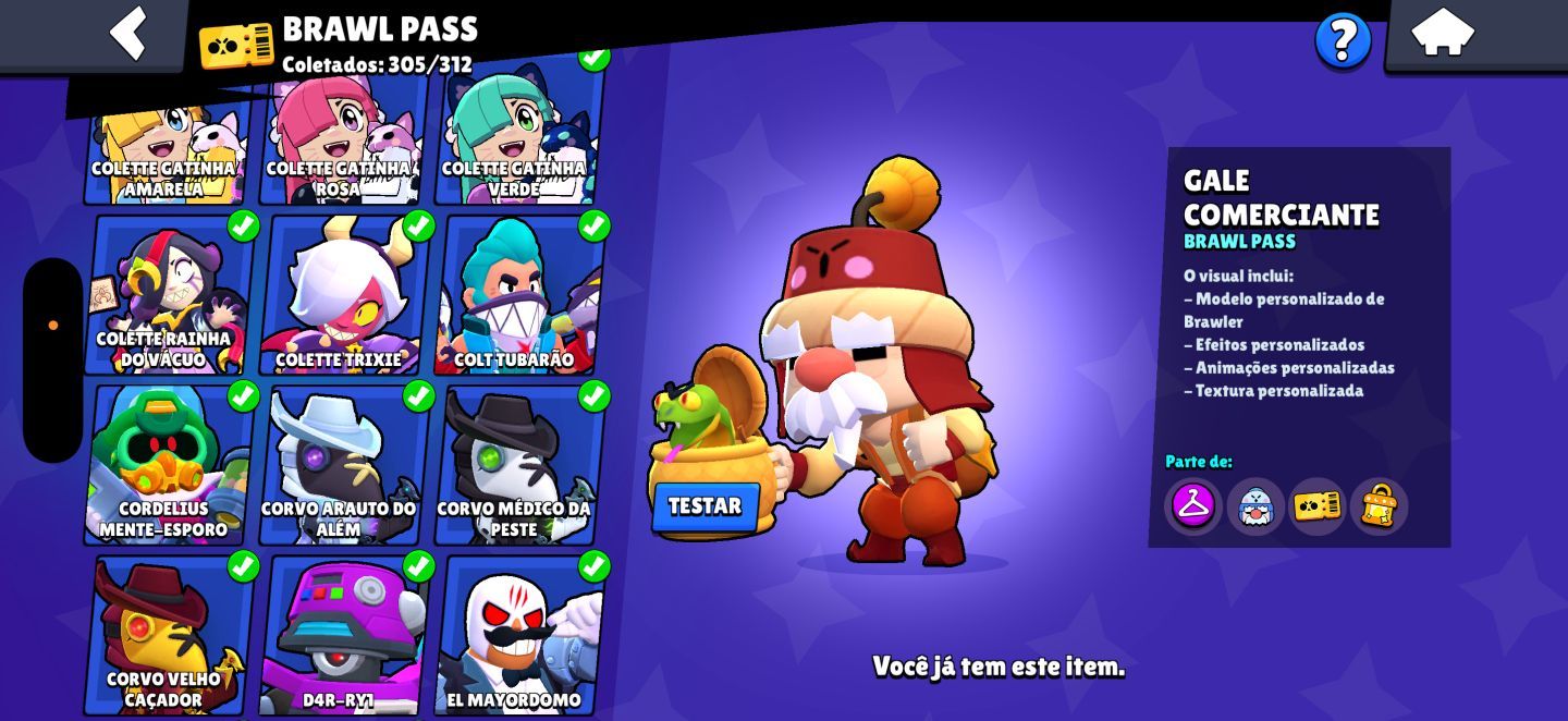 CONTA RARA DE BRAWL STARS COM COLT DESAFIANTE E +500 SKINS (70K de troféus)