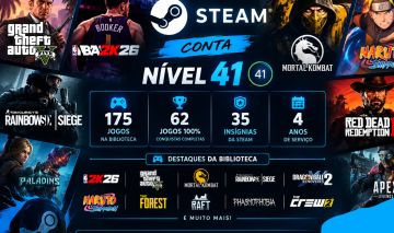 STEAM LV41 | 175 JOGOS | 62 JOGOS PERFEITOS | NBA 2K26 | GTA V | MK1 | R6 | MAIS
