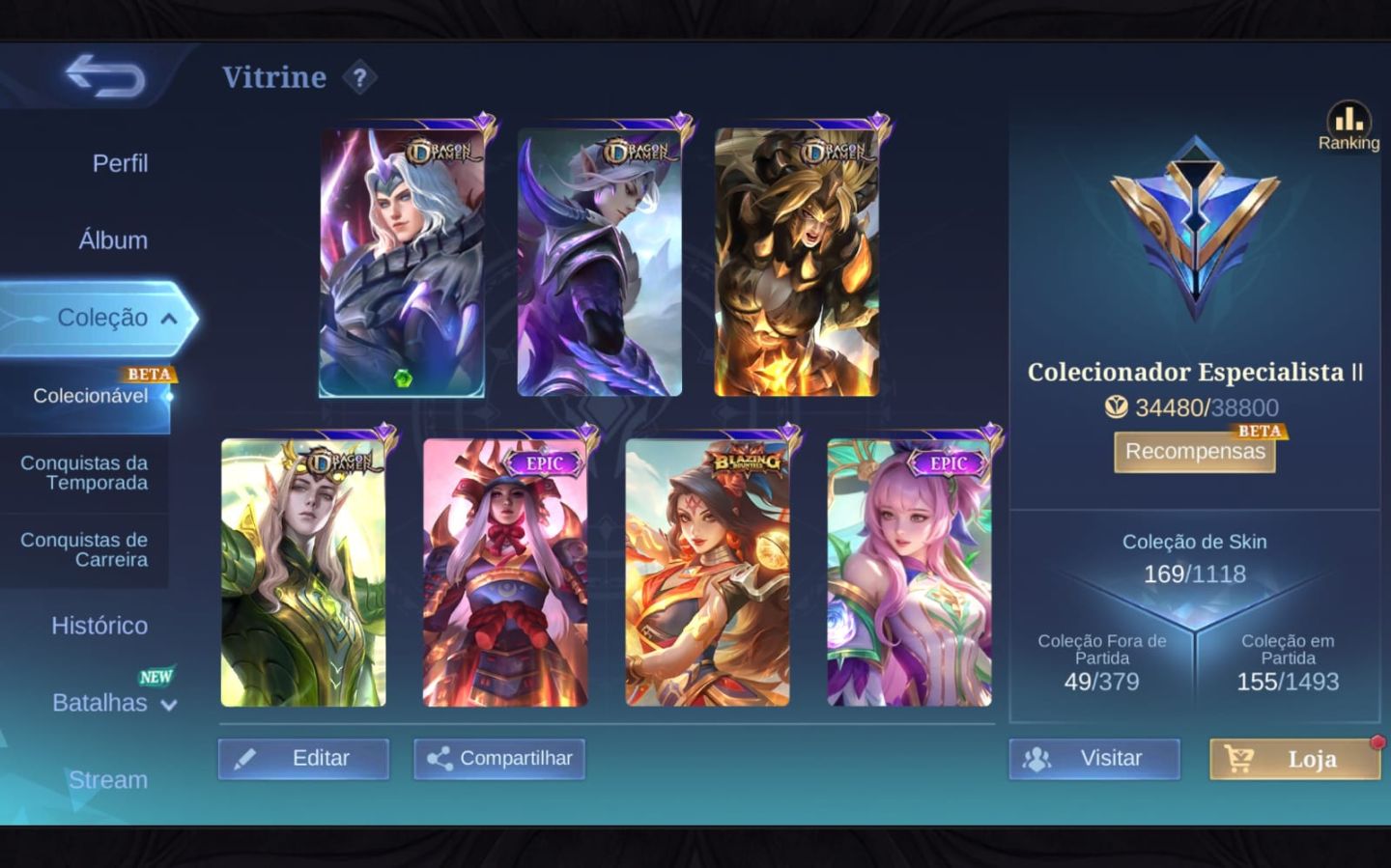 Conta Mobile Legends | 169 Skins + Gaara Naruto + Collector | Skins na descrição