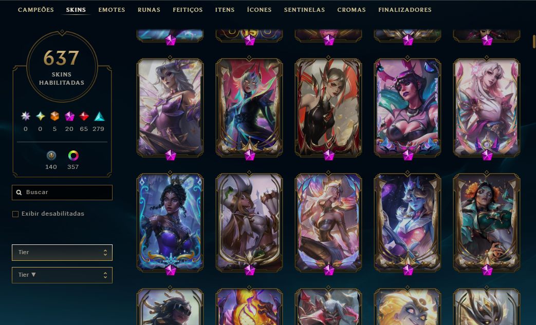 CONTA LOL PLATINA II + 637 skins(5 ultimates, 20 Miticas, 65 Lendarias,279 epic)