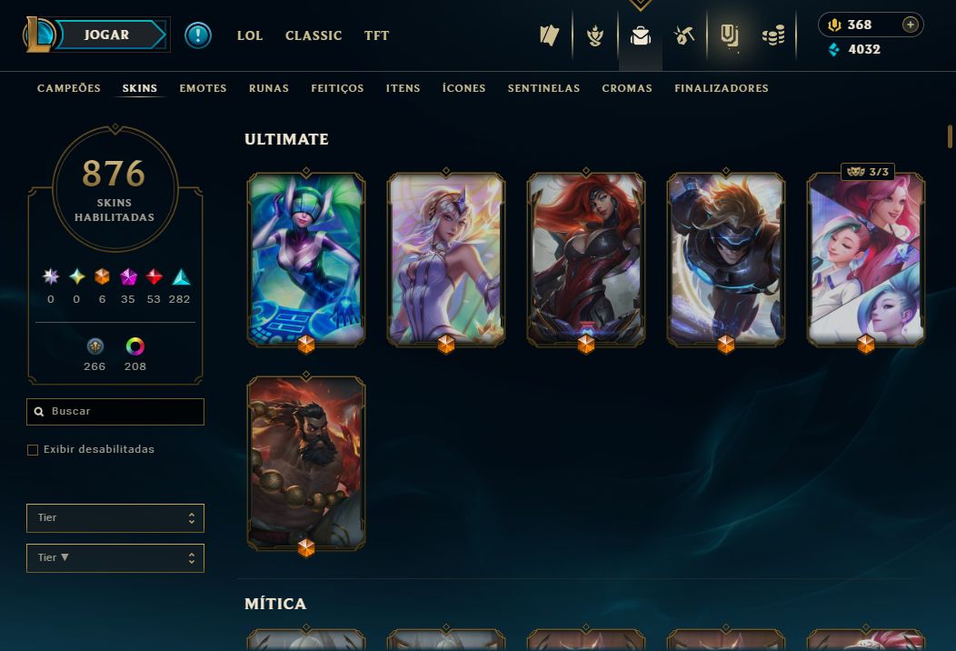 CONTA LOL DE 2017 / 876 SKINS / NIVEL 355 / 619 ICONES