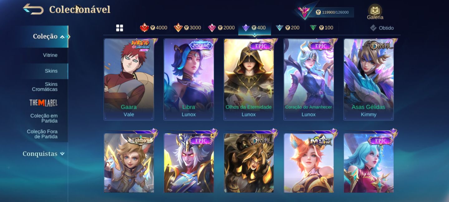 MLBB | Top Imortal 100 | 367 Skins | Naruto, Primes, Legends | Emblemas Full 60