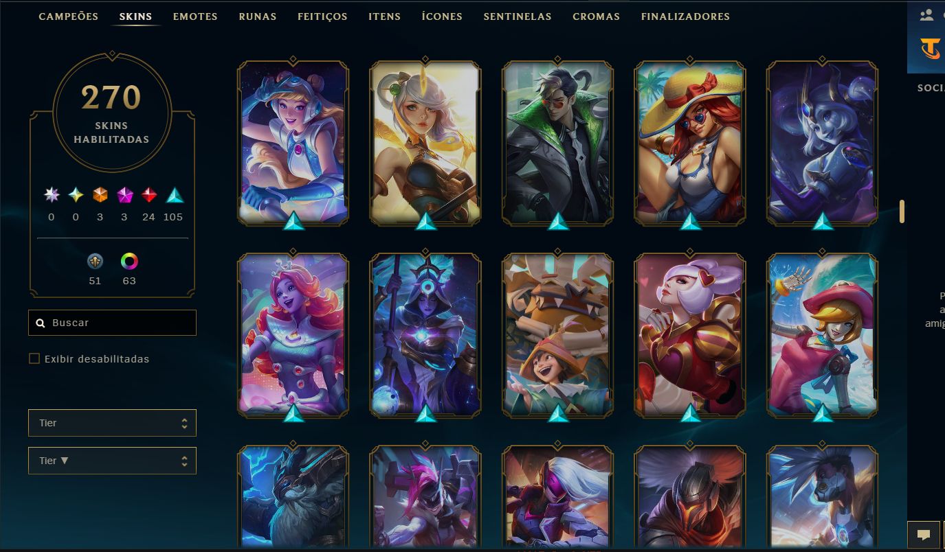 CONTA LOL - 270 SKINS - UNRANKED - 70 CROMAS - LV 610 - DONO ÚNICO - SKINS BOAS