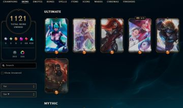 1121 SKINS, 118 CHROMAS - CONTA DE LEAGUE OF LEGENDS