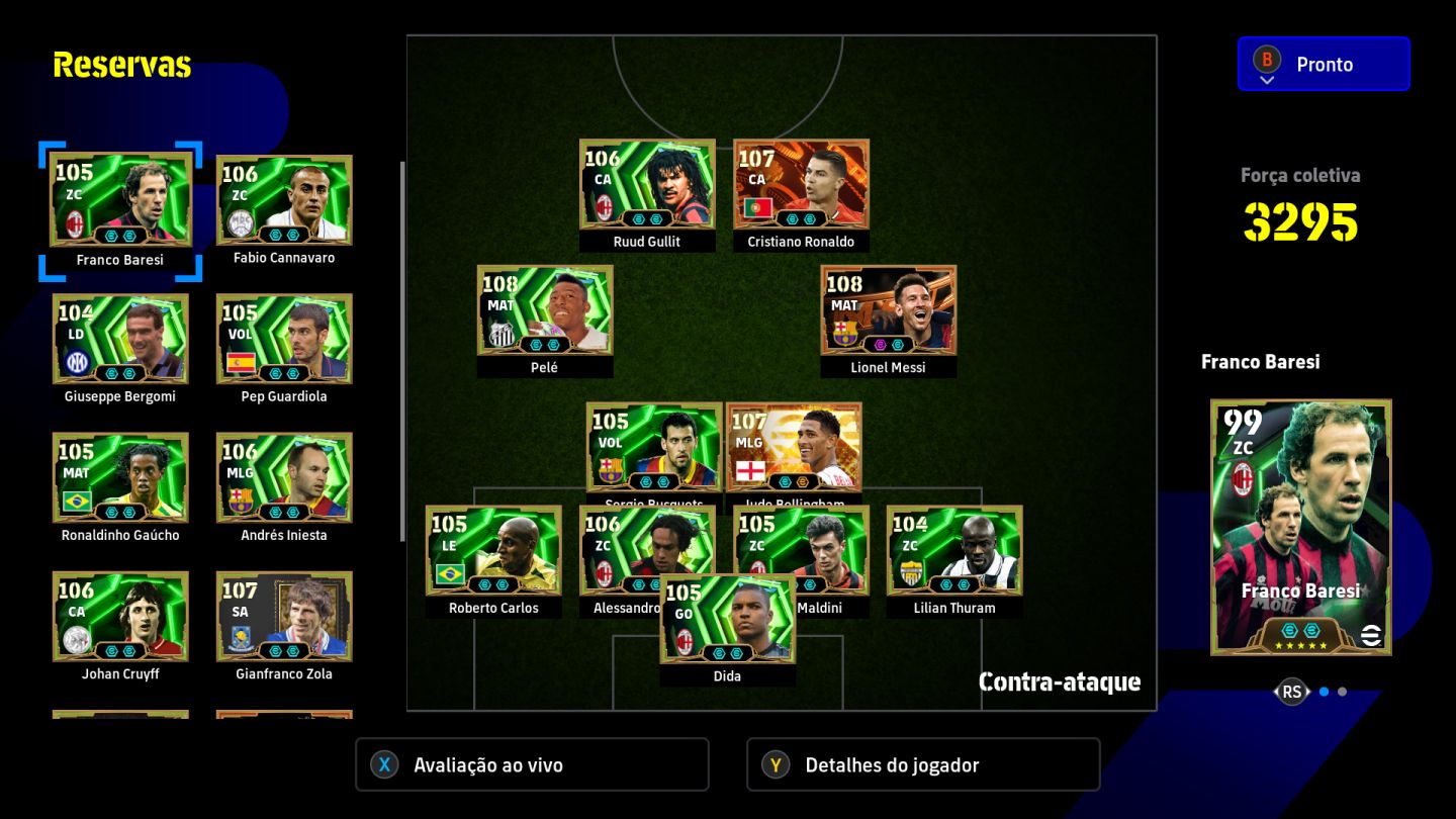 Conta eFootball - Força 3303 | Pelé 109, CR7, Messi | Ex-Top 558 da 1 Divisão