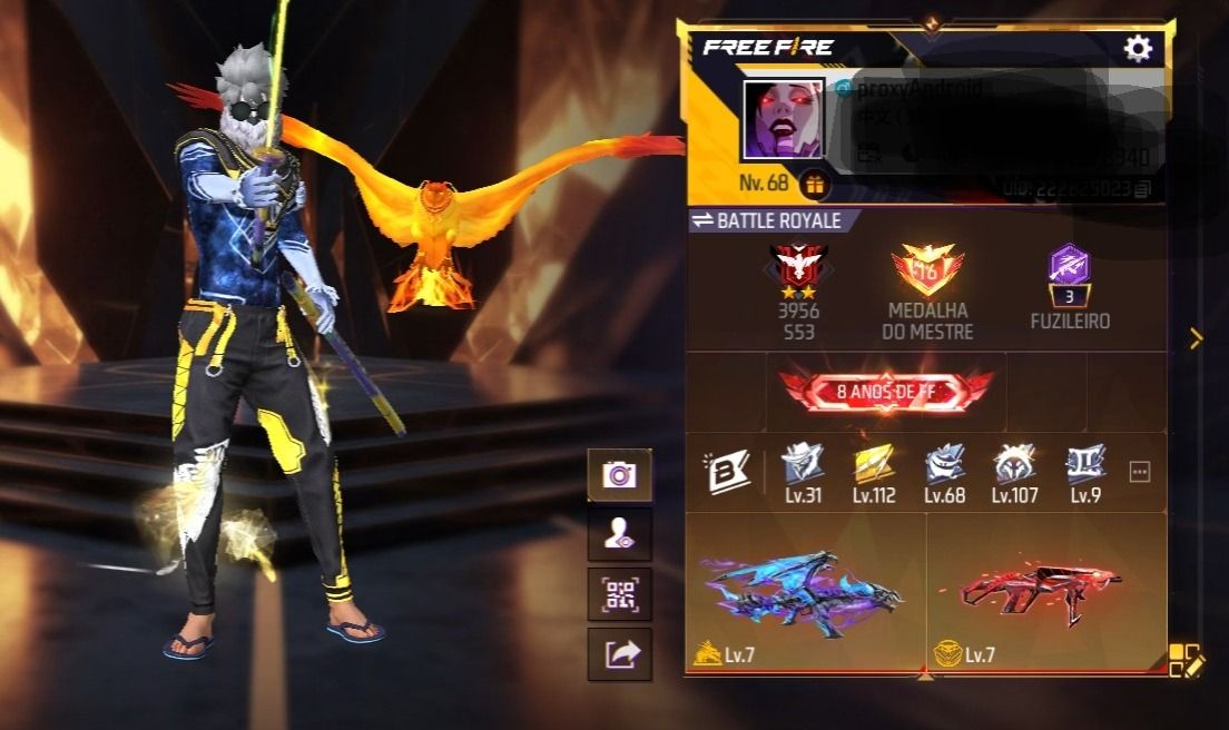 Conta de FF com 8 anos, prime 7