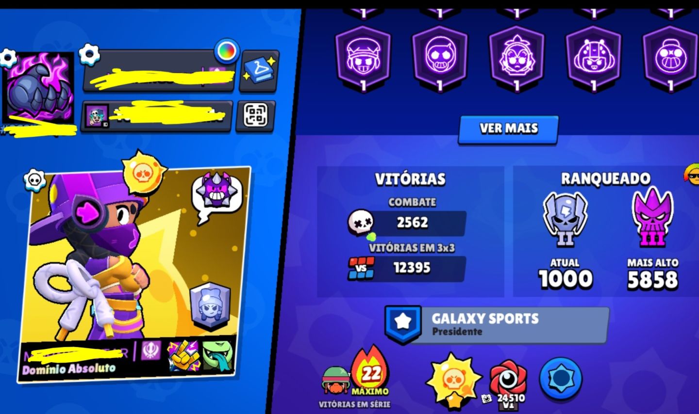 CONTA BRAWL STARS RARA DE 2019 68K TR 106/106 BRAWLERS 446 SKINS 60 HIPER