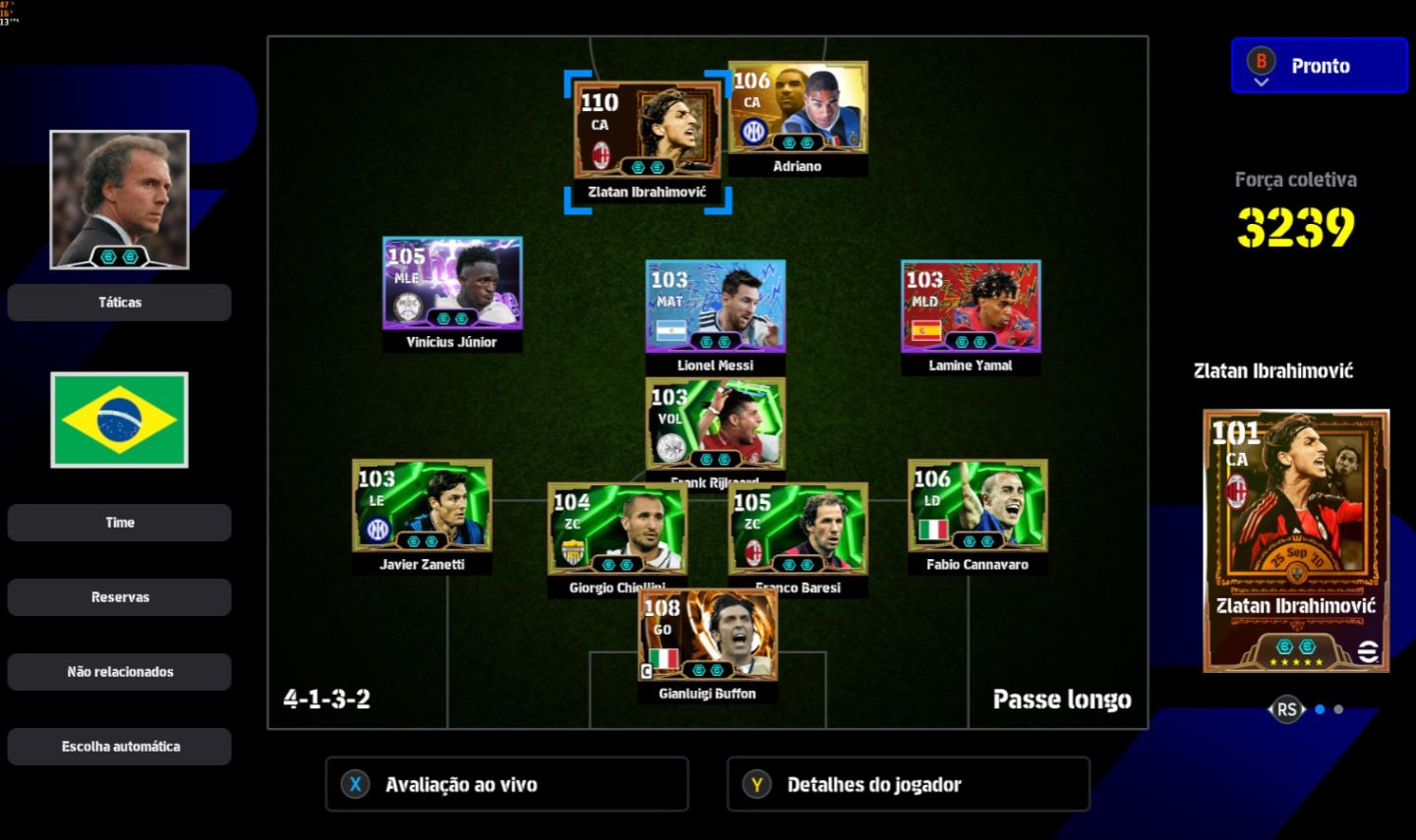 Conta PC Steam Ibrahimovic 110, Buffon 108, Vini Jr 105, Adriano 106 e CIA