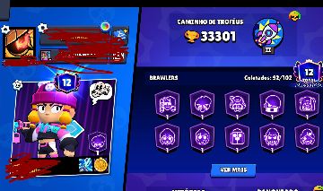 CONTA DE BRAWL COM DIVERSOS ITENS COMO PASSE E SKINS COMO A DO BOB SPONJA