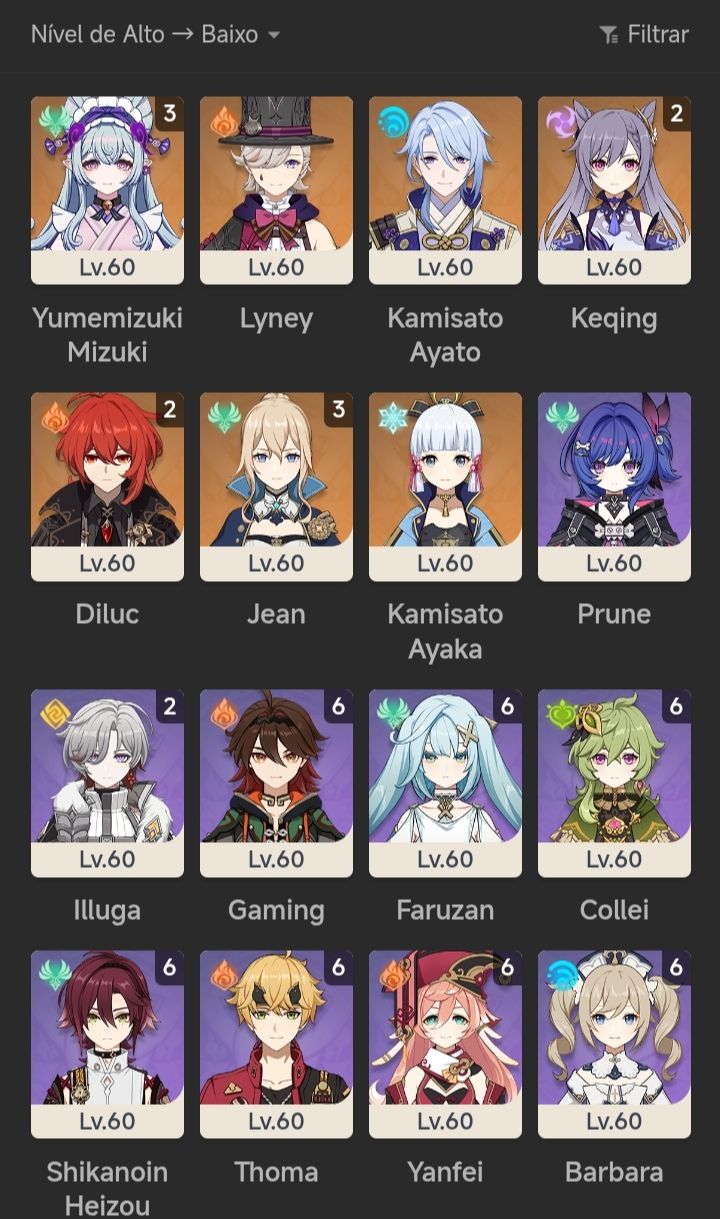 Conta Genshin AR 60 End Game, Conta Antiga + Personagens Meta