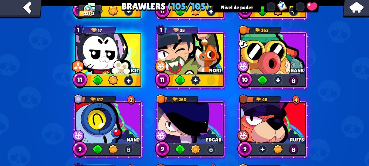 TODOS BRAWLERS , 32 NÍVEL MAX |14 PRESTÍGIOS | SKINS + HIPERCARGAS