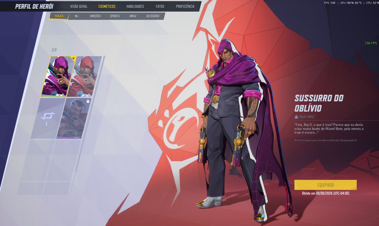 CONTA MARVEL RIVALS COM SKINS RARAS / LEVEL 20 COM 10 Skins