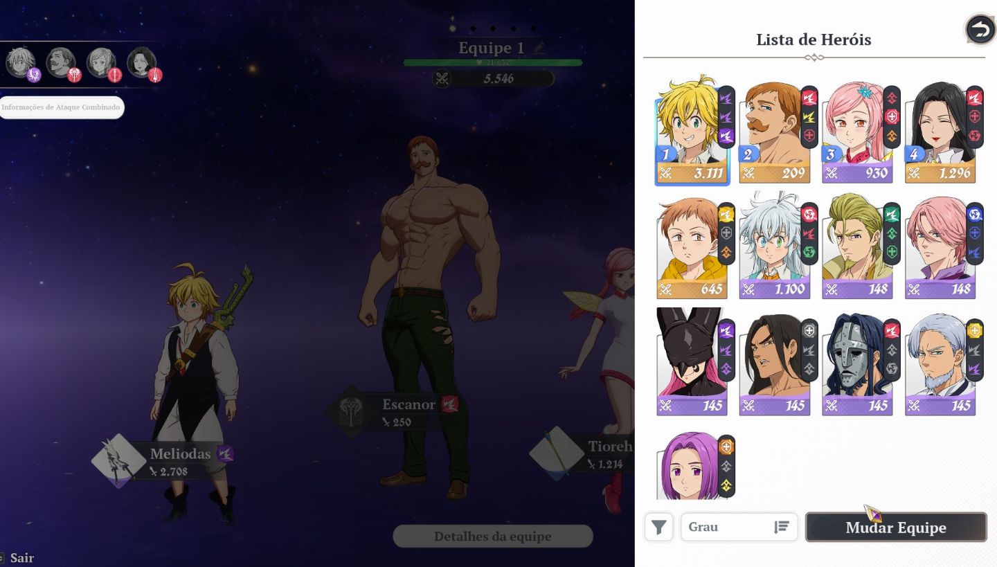 Conta 7ds Origin iniciante lv 24 Escanor + Meliodas + King + 2 seletor SSR