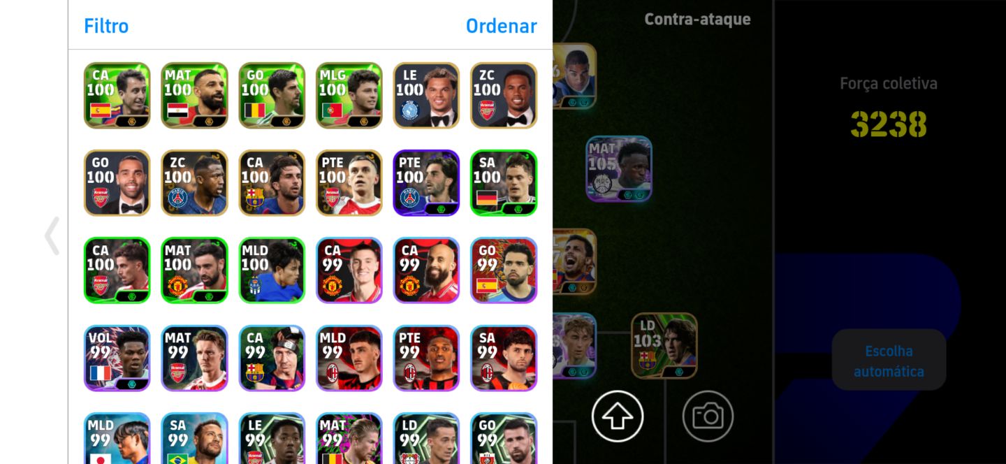 Conta top de efootball mobile com Adriano, Zola e Vini Jr.