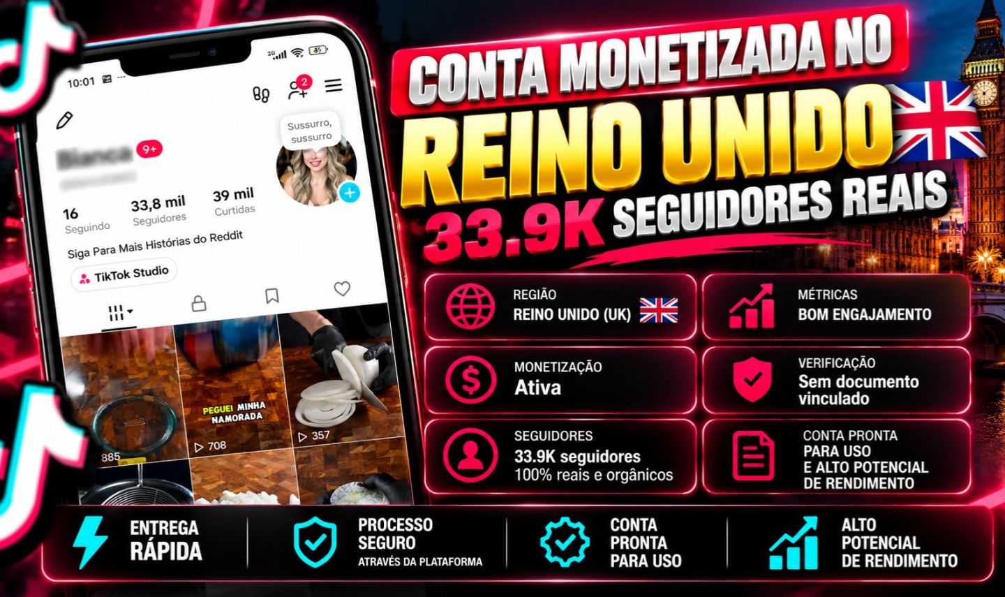 Conta do TIkTok Monetizada no Reino Unido | 33.9K mil Seguidores Reais