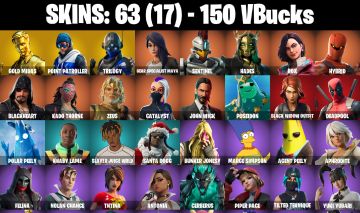 Conta fortnite com 63 skins gold midas/trilogy/zeus/deadpool/vega/brutus/hades