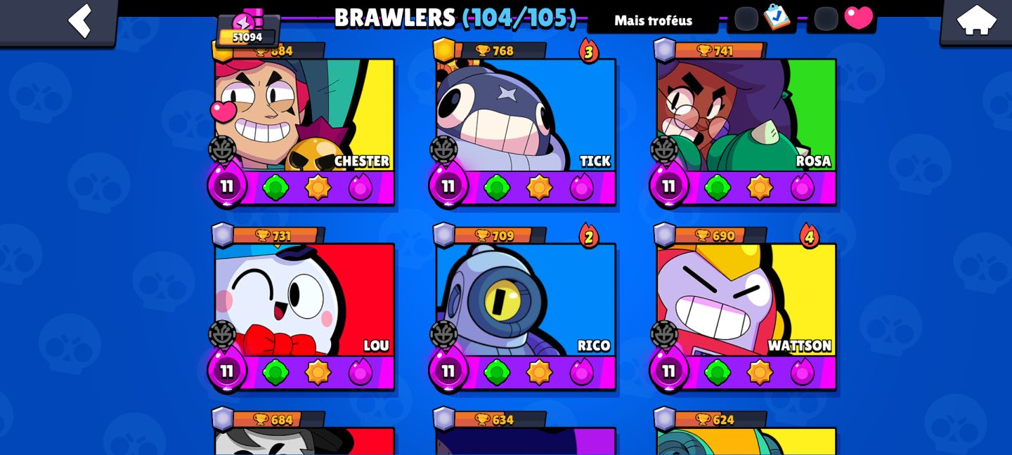 CONTA RARISSIMA, DESDE 2019 BRAWL STARS 104/105 BRAWLERS