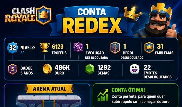 Conta com itens raros, arena avançada e cartas com nível alto. Para competitivo.