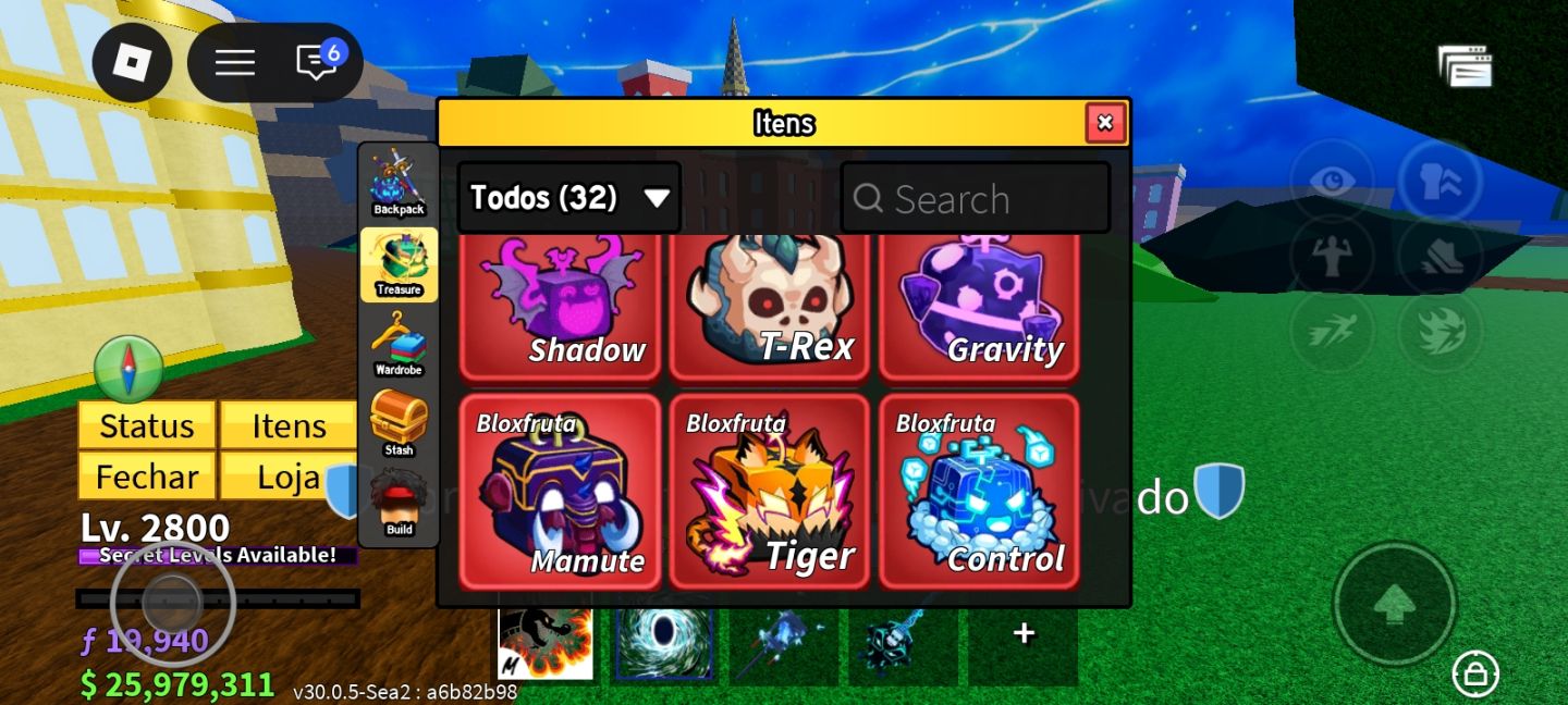 CONTA BLOX FRUITS LV 2800 + PERMANENTES + 6 MÍTICAS NO INVENTÁRIO
