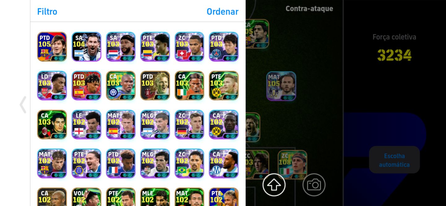 Conta efootball 3234, Ronaldinho Messi e Gabriel Magalhães big time
