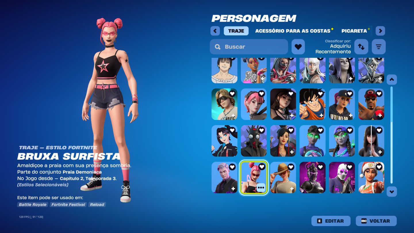 CONTA DE FORTNITE TRYHARD COM ALGUMAS SKINS RARAS E AS MELHORES PICARETAS