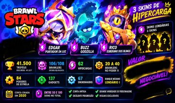 CONTA BRAWL STARS 2020 | 106 BRAWLERS | 41K TROFÉUS | 62 HIPERCARGAS