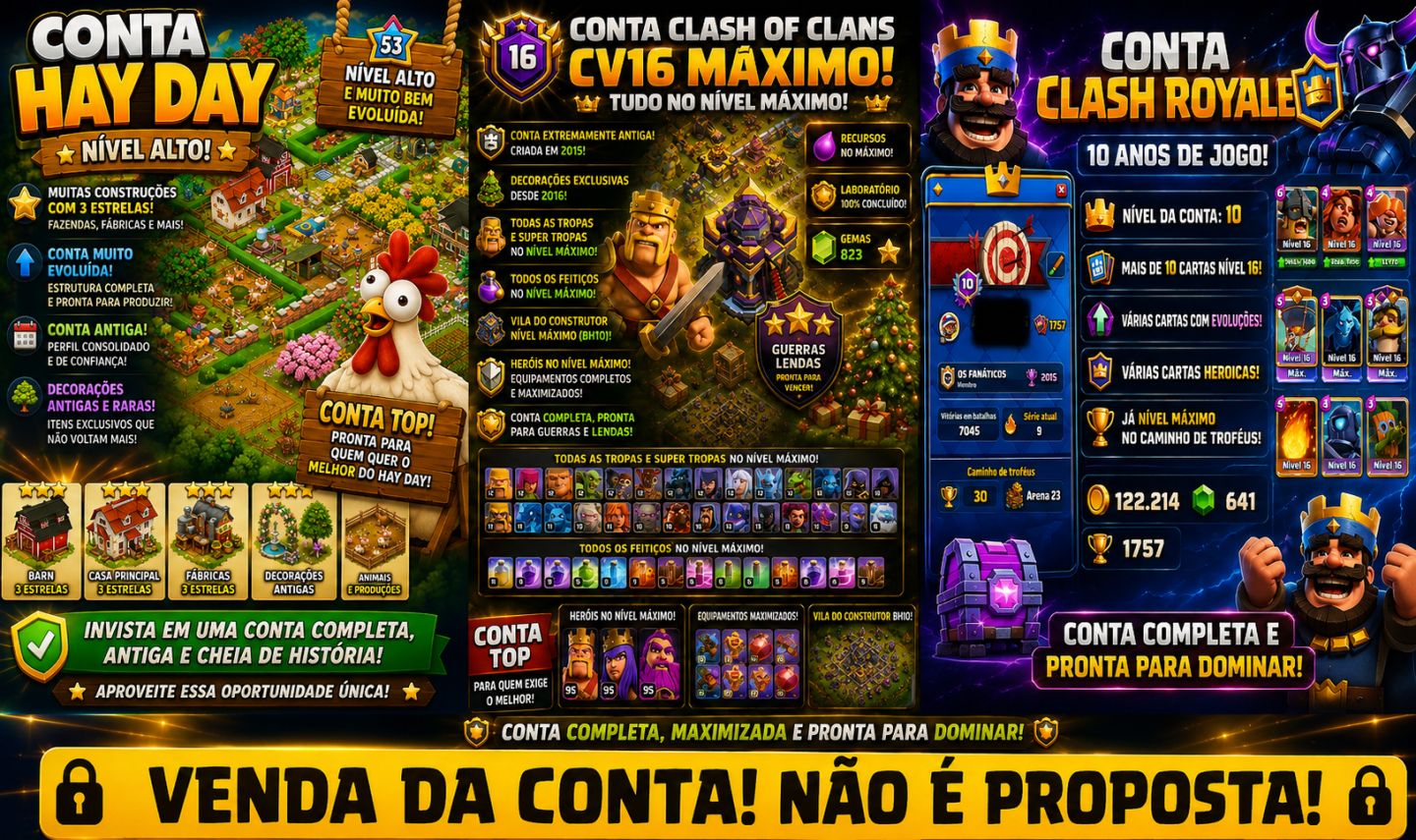 CONTA DE CLASH ROYALE/ OF CLANS/ HAY DAY