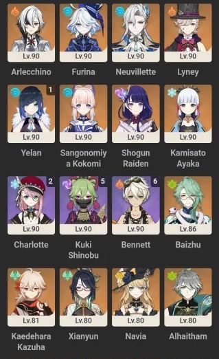 Conta Genshin AR 60 | Arlecchino, Furina e Neuvillette entre outros END GAME