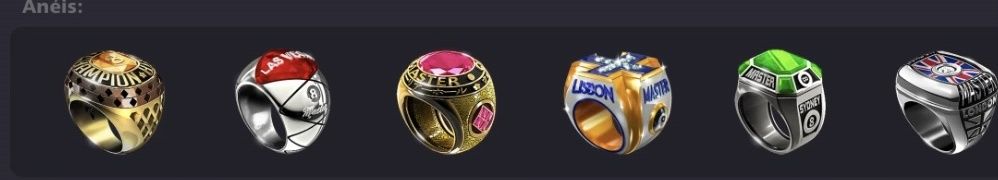 Conta 8 boll pool, com várias medalhas e tacos