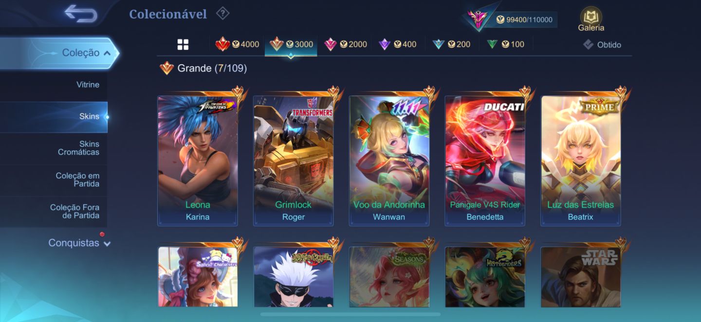 Conta Móbile Legends full heróis / emblemas e com várias skins
