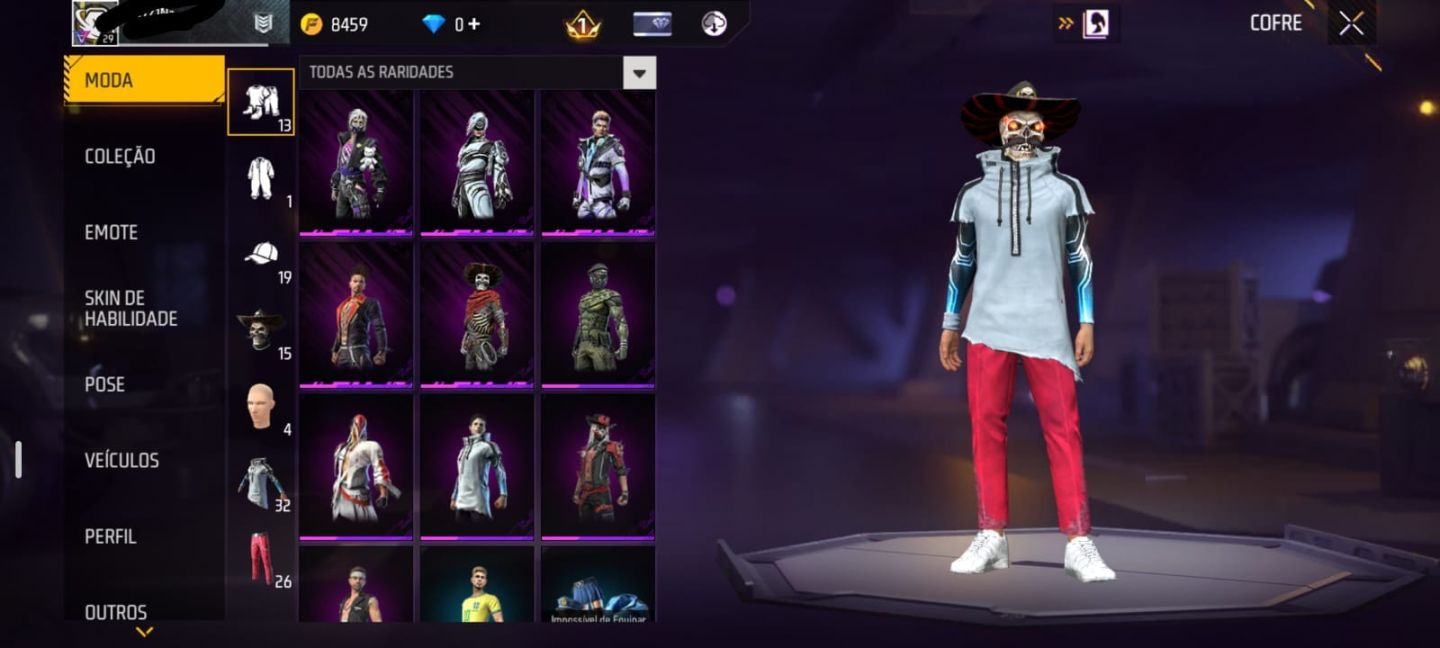 Conta Free Fire Nível 29 - Visual Caveira + Moto + Pet