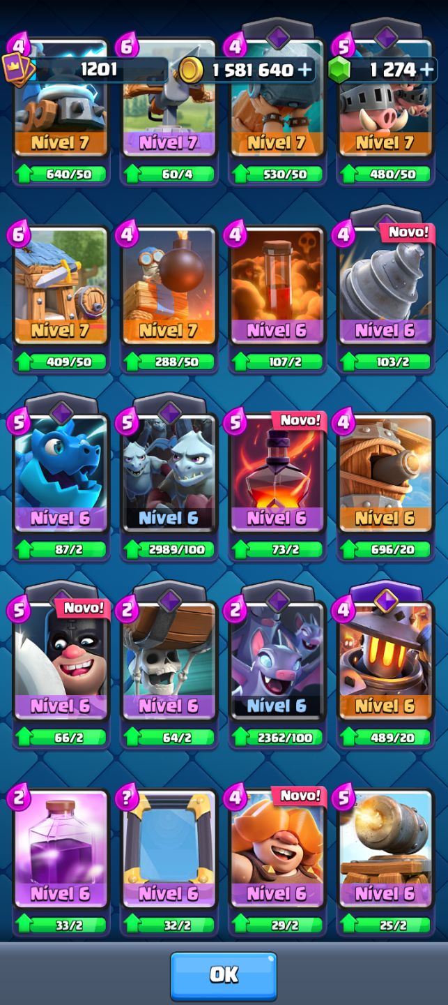 Conta de clash royale bastante upada, todas as cartas!!