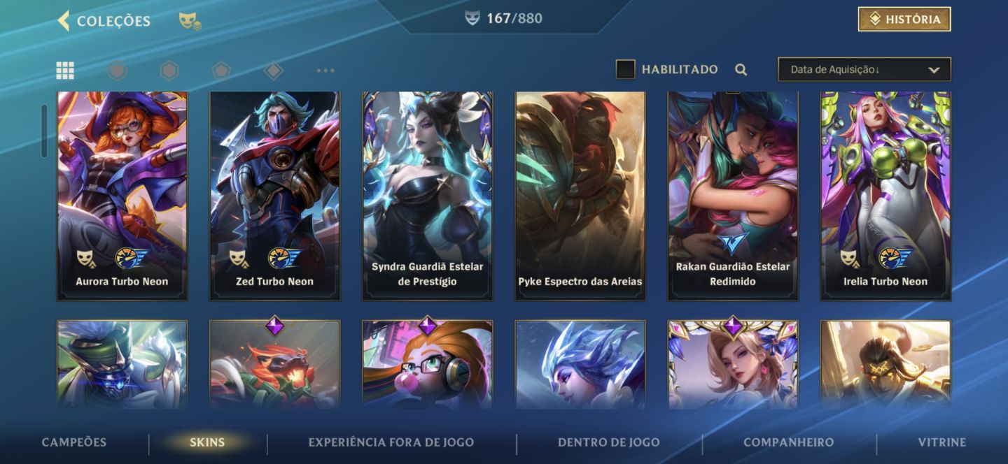 Conta ex desafiante com skins de prestígio