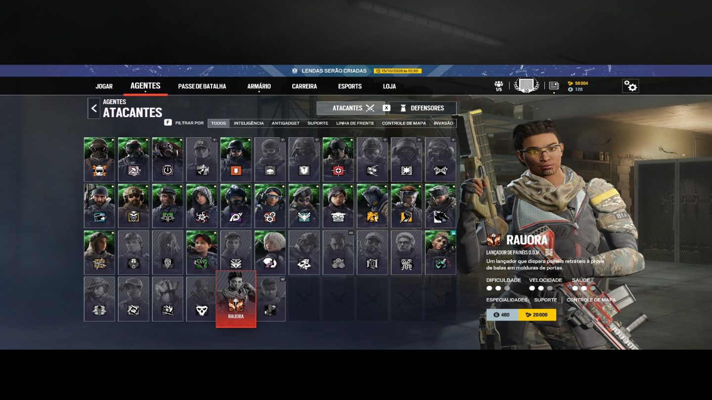 Conta R6 Level 50| 58K+Créditos/Renome|19 Atacantes+20 Defensores Desbloqueados