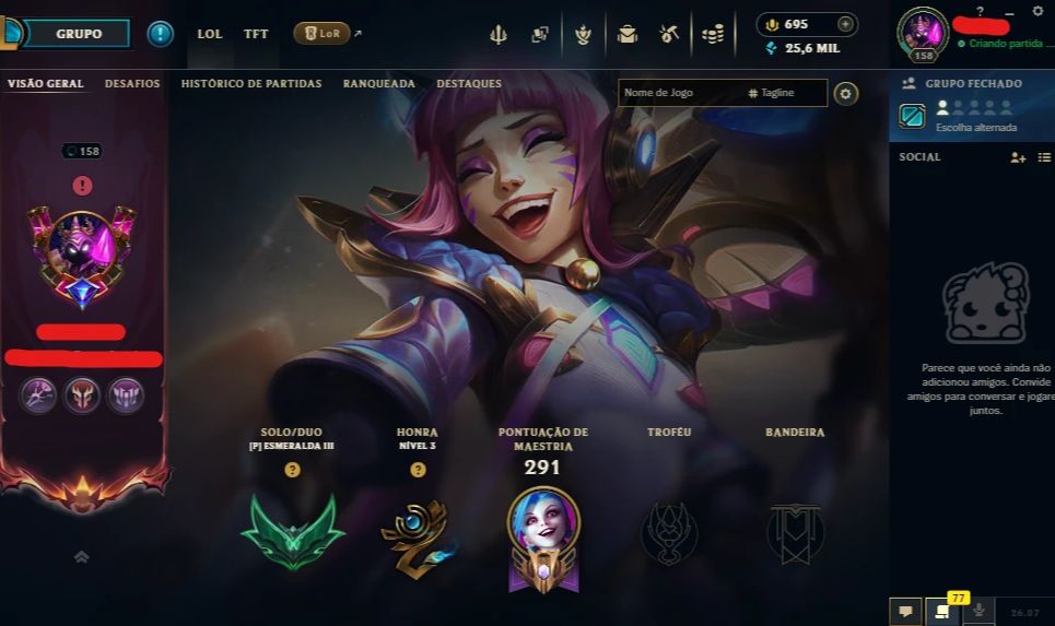 CONTA ESMERALDA III MMR DIAMANTE E MESTRE 1740 SKINS COM 4615 CROMAS E 10 PR