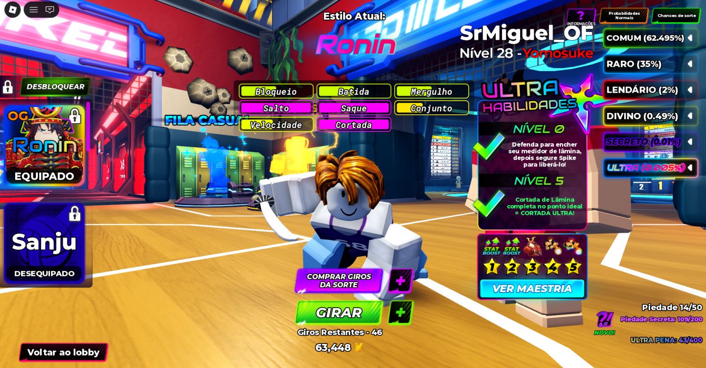 CONTA VOLLEYBALL LEGENDS LVL 125 | RONIN OG M5 ULTRA + SANJU + TSH + MAGNETIC