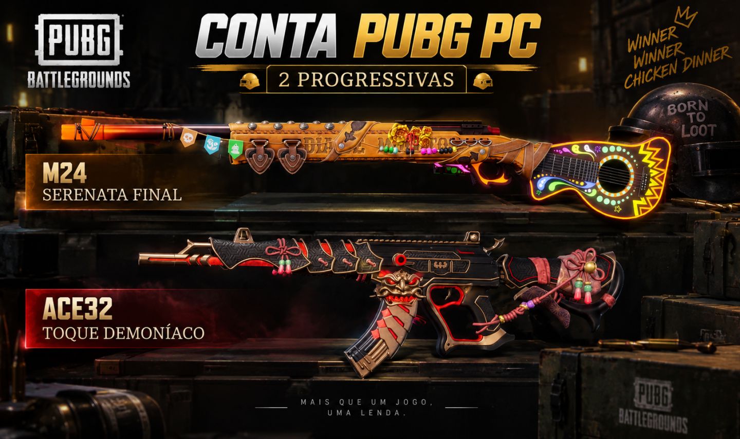 CONTA PUBG PC | 2 Progressivas M24 Serenata Final + ACE32 Toque Demoníaco