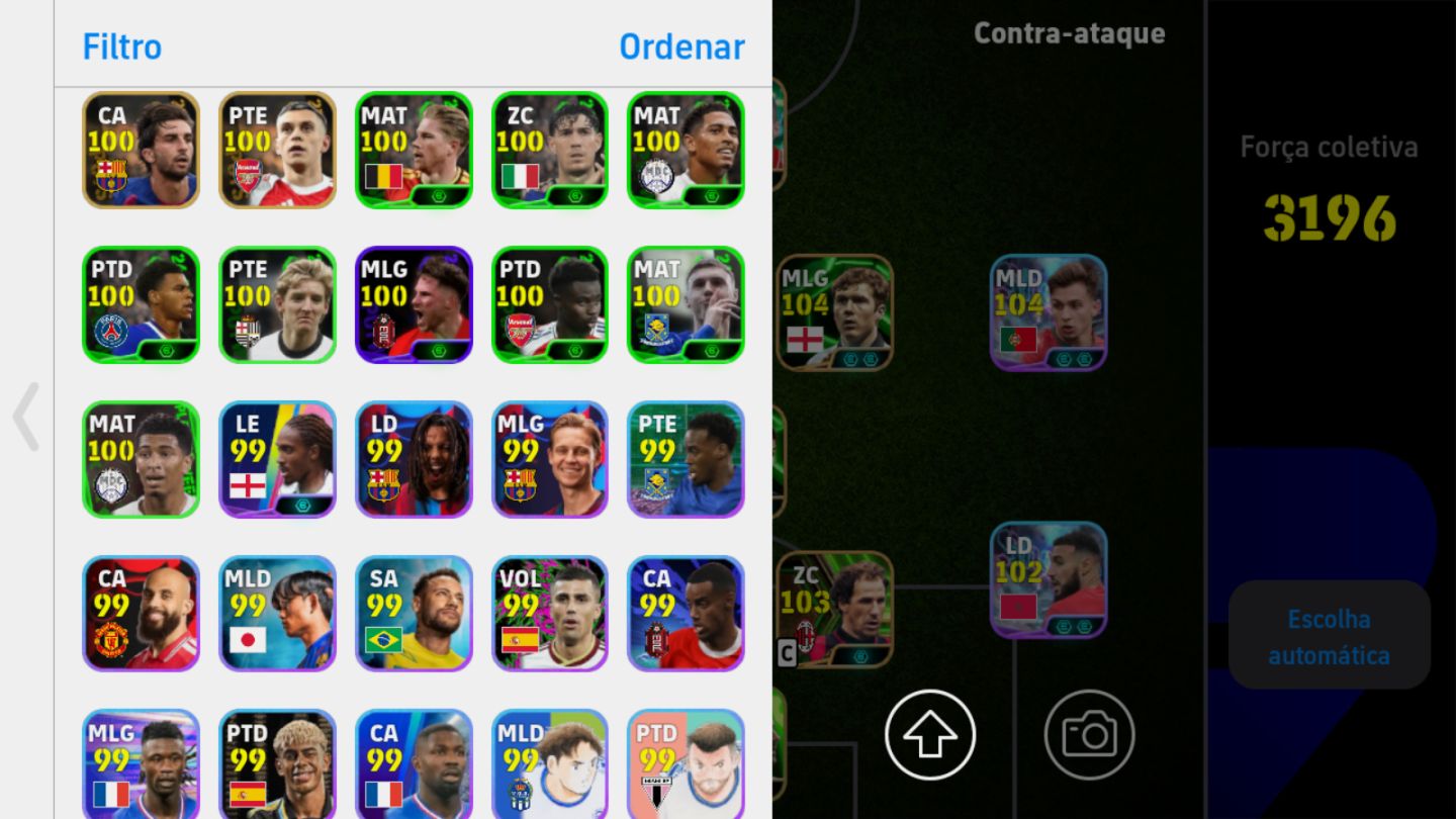 CONTA eFOOTBALL COM FORÇA COLETIVA 3196 + TIME FORTE E CRAQUES 105!
