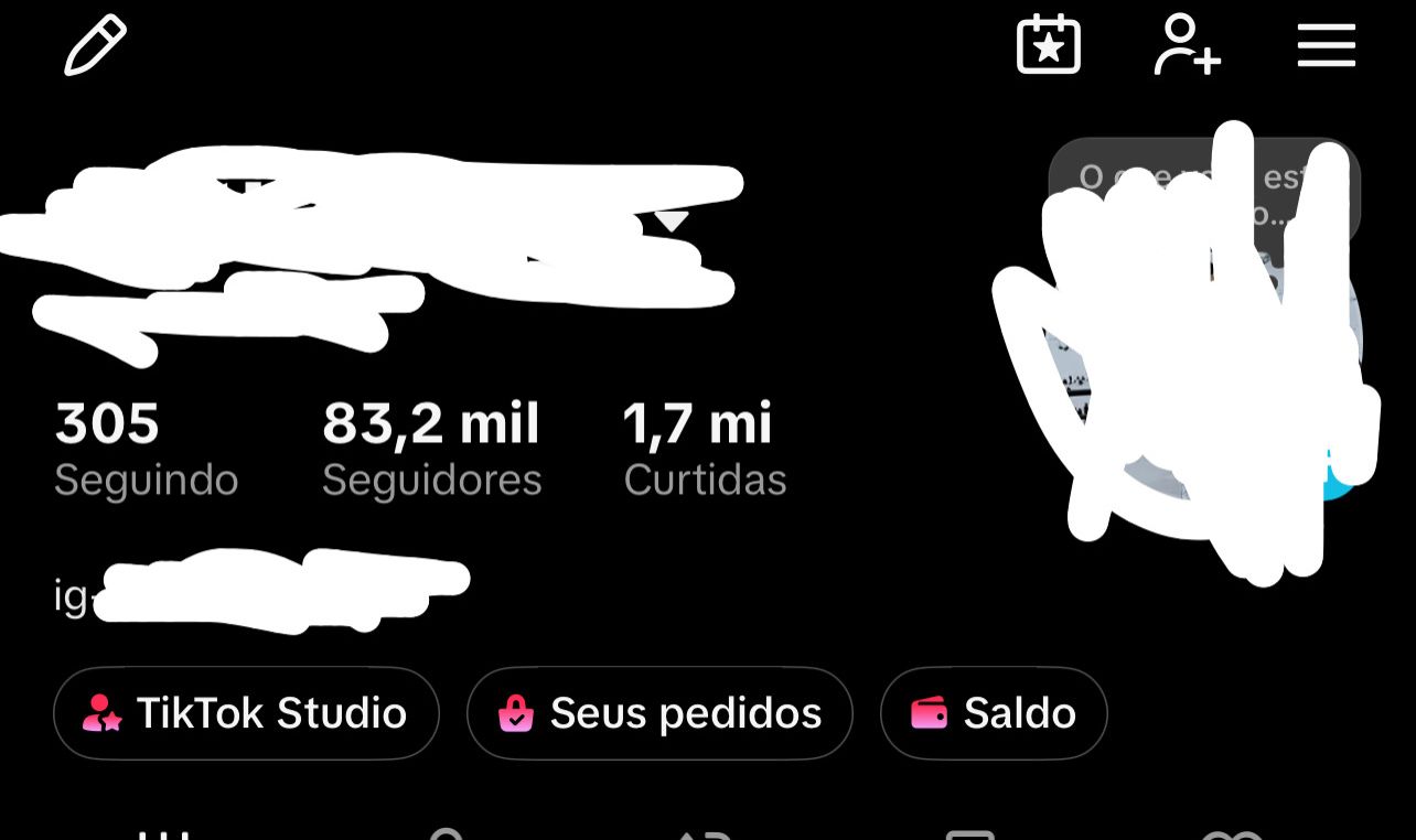 Conta tik tok 83K de seguidores programa de monetização ativado
