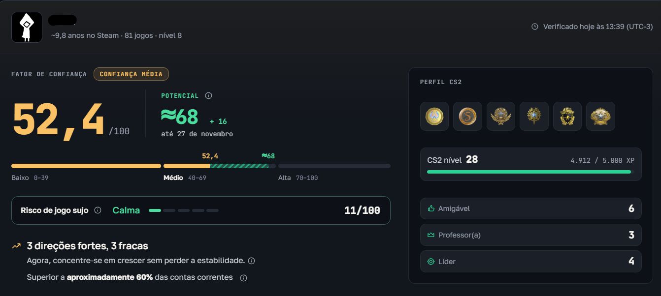CONTA CS2 PRIME - 6 MEDALHAS (PREMIER DISPONIVEL) - 1K HORAS DE CS - 100% SEGURO