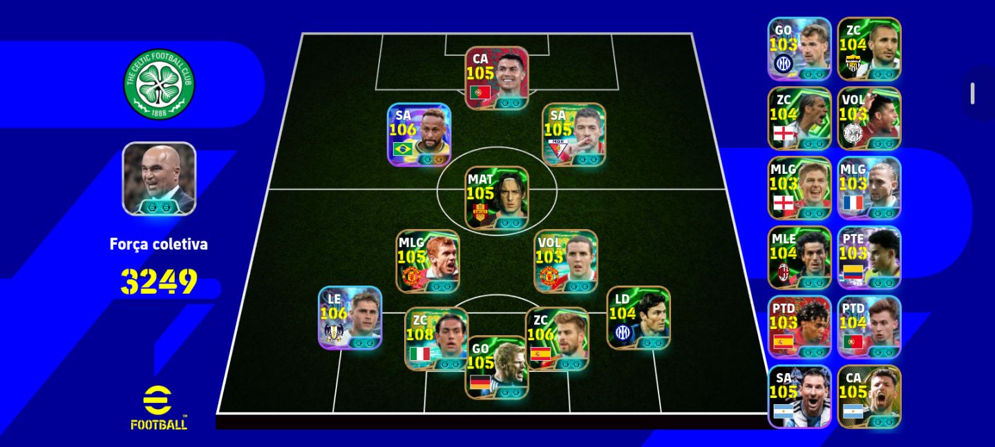 Conta Efootball! 3249 Força | Semi-Full | Ney Blitz + CR7 Épico + Nesta 108