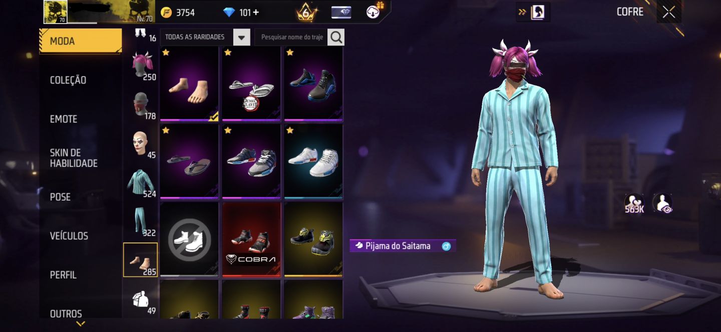 CONTA DE FREE FIRE GEMADA NÍVEL 70 COM RAGNAROK, ANGELICAL e MANDELA